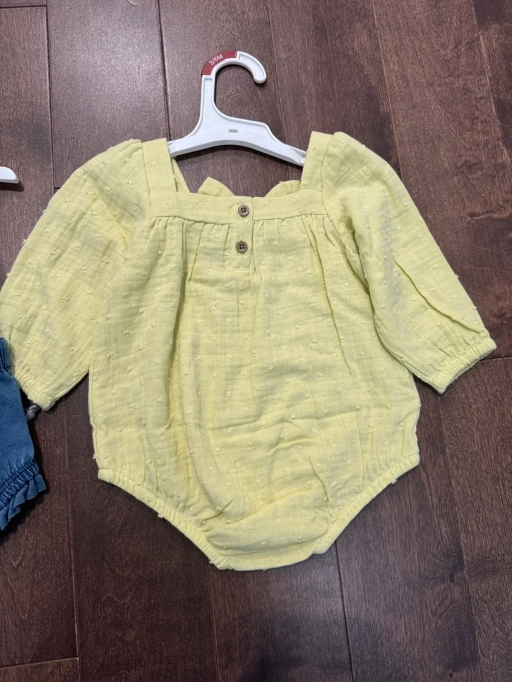 Cloud Island Yellow Bow Romper + Cat & Jack Denim Ruffle Romper 3-6 Months NWT